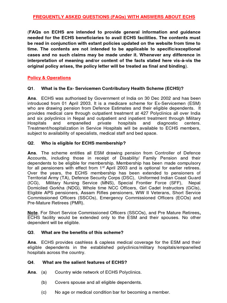 ECHS FAQs for Ex-Servicemen Benefits | PDF | Disability | Wife