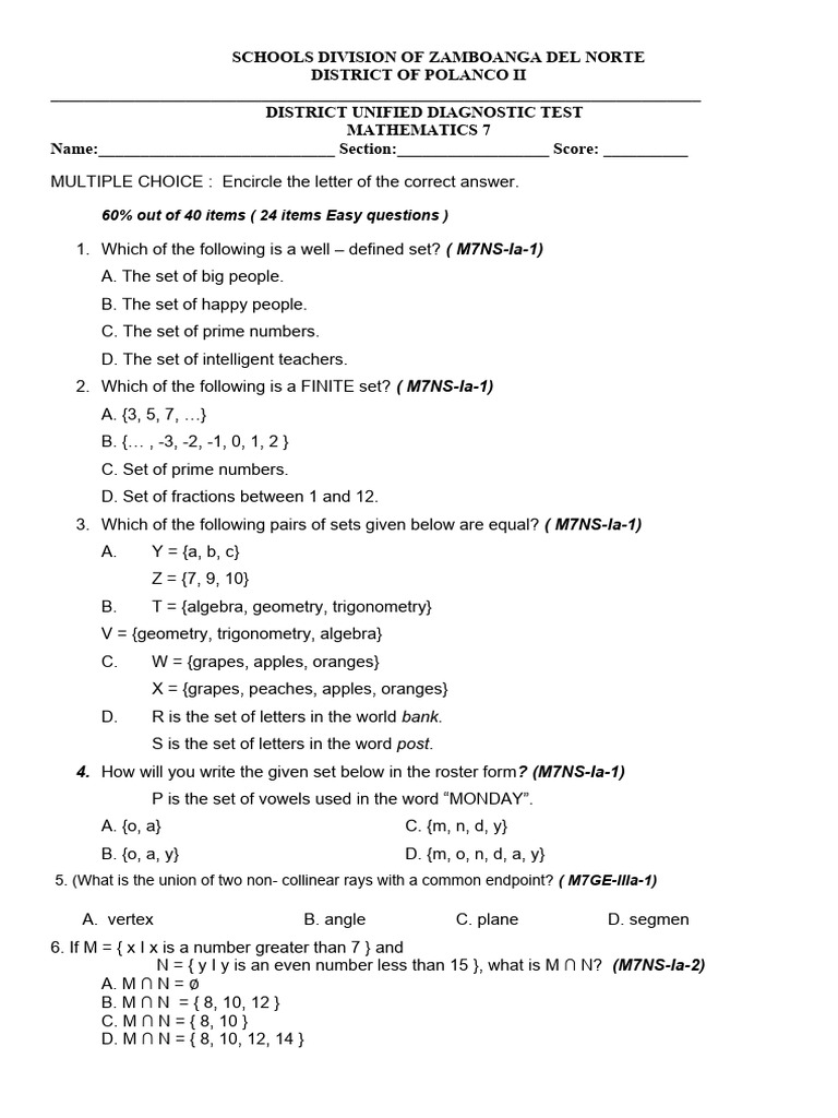 Grade 7 Diagnostic Test PDF