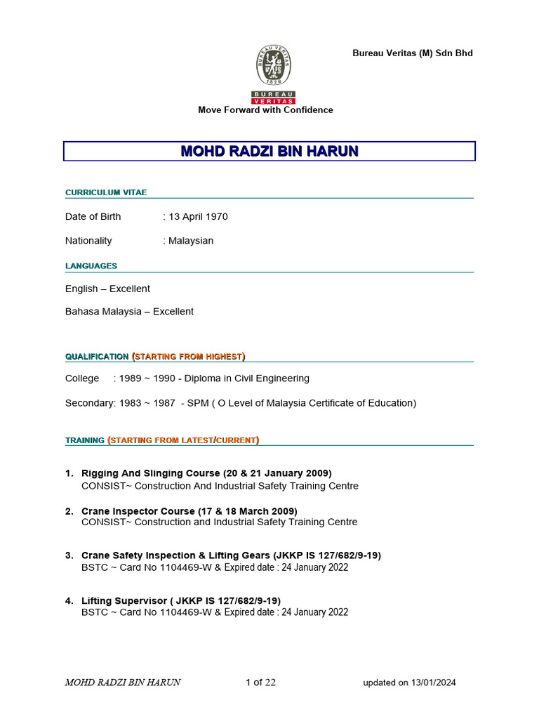 BV Format - MOHD RADZI 2021 | PDF | Occupational Safety And Health