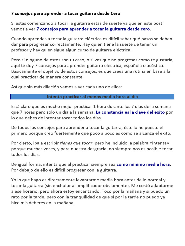 7 Consejos Para Aprender A Tocar Guitarra Desde Cero Pdf Guitarras