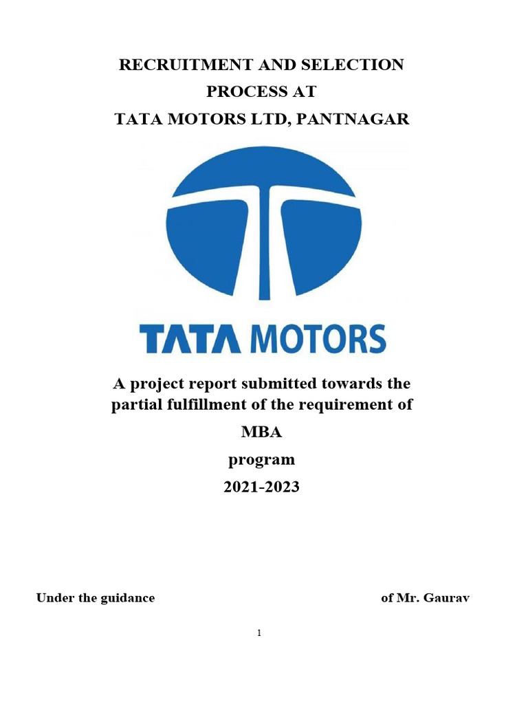 Tata Motors Recruitment Process Report | PDF | Recruitment | Employment