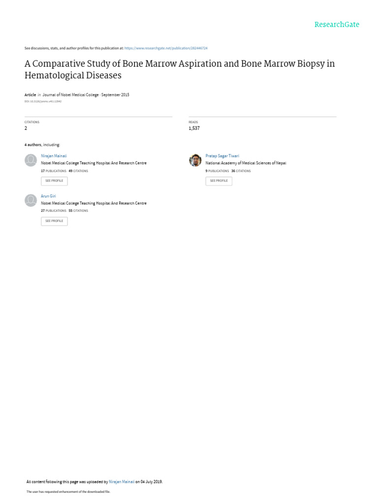 A Comparative Study of Bone Marrow Aspiration and | PDF | Bone Marrow ...