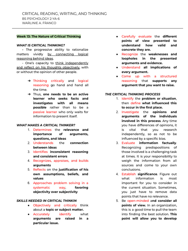 Essential Skills for Critical Thinking | PDF | Argument | Critical Thinking