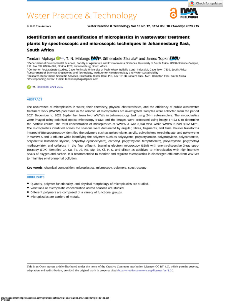 Identification and Quantification of Microplastics in Wastewater ...