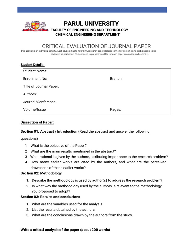 Critical Evaluation Of Journal Paper Ch Pdf Technology Engineering