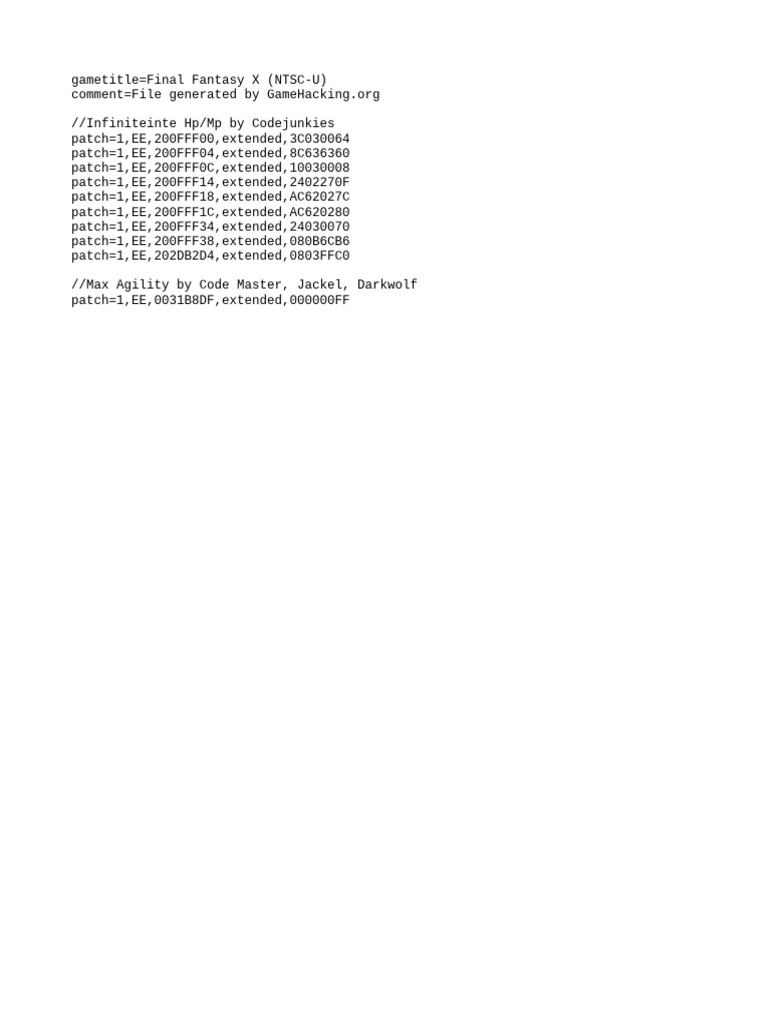 Final Fantasy X Cheat Codes and Patches | PDF | Science & Mathematics ...