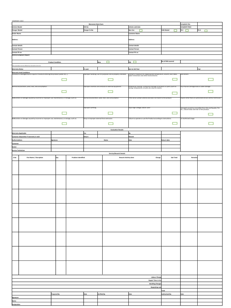 Warranty-Service Claim Form | PDF | Electricity | Electrical Engineering