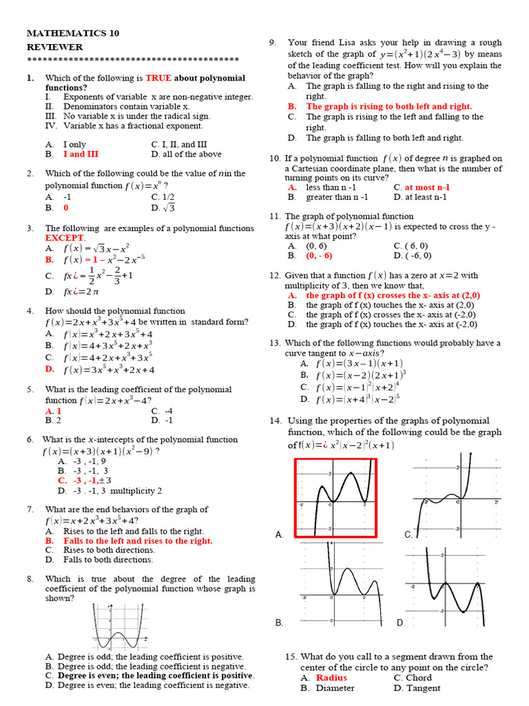 Circle and Polynomial Functions Review | PDF | Circle | Angle