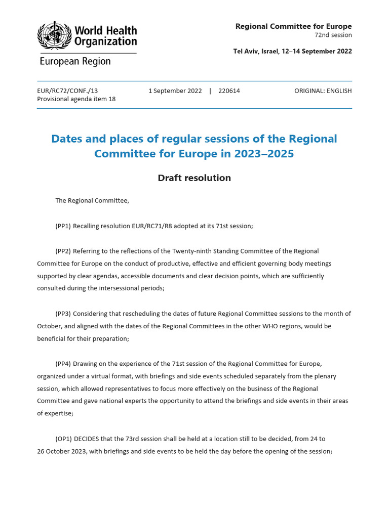 Future Sessions of WHO Europe Committee | PDF | Government