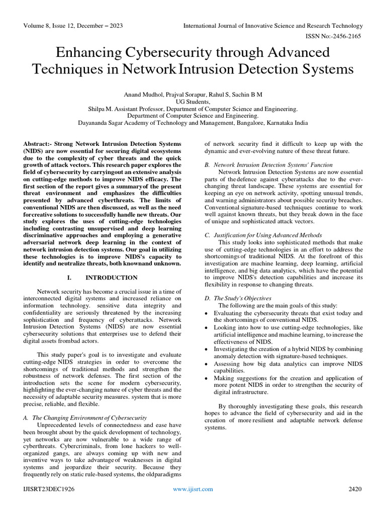 Enhancing Cybersecurity Through Advanced Techniques in NetworkIntrusion ...