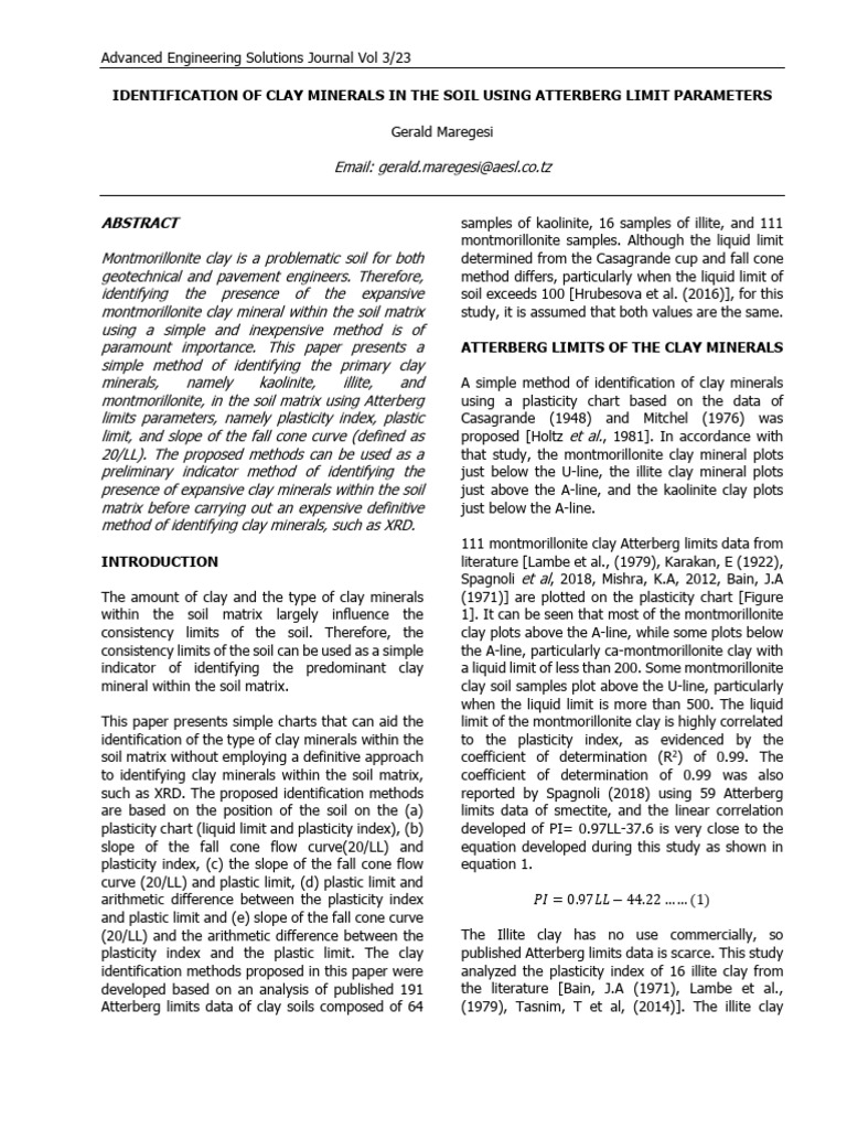 Identifying Clay Minerals via Atterberg Limits | PDF | Clay | Soil Science