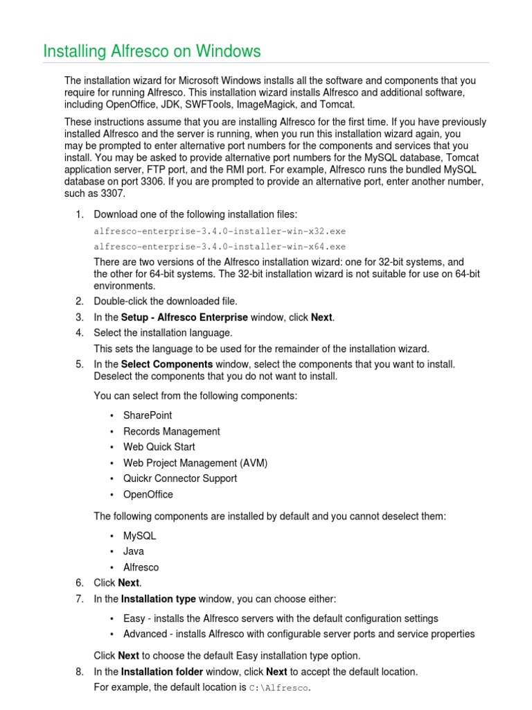 Alfresco Installation Guide for Windows | PDF | Installation (Computer ...