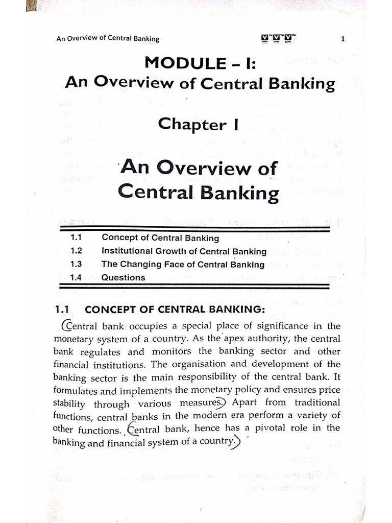 Central Banking Chapter-1 Notes | PDF