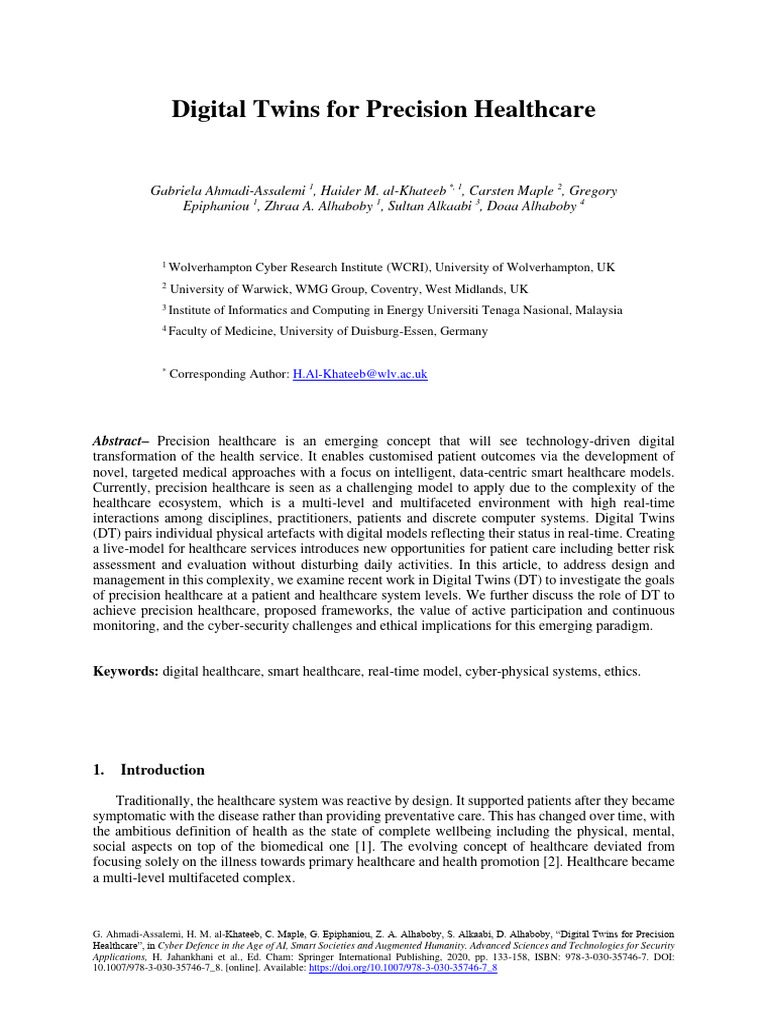 Digital Twins in Precision Healthcare | PDF | Internet Of Things ...