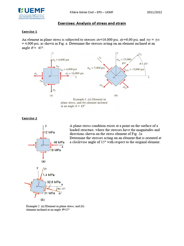 Plane Stress and Strain Analysis Exercises | PDF | Stress (Mechanics ...