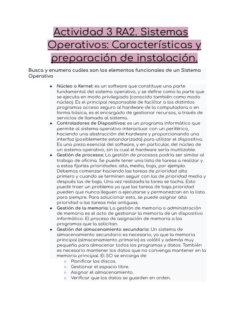 Actividad 3 Ra2 Sistemas Operativos Características Y Preparación De