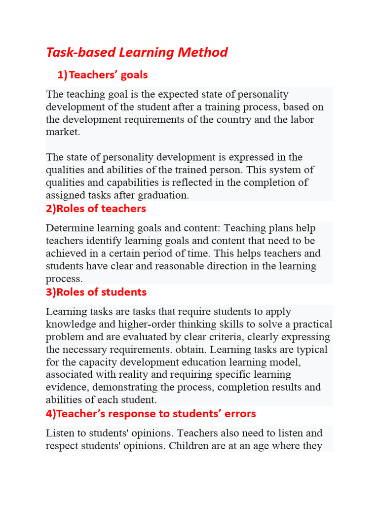 Task-Based Learing Method | PDF | Learning | Teachers