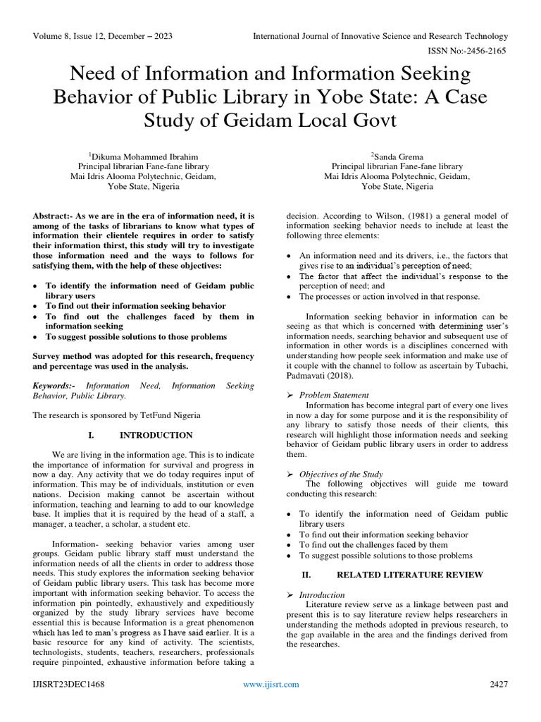 Need of Information and Information Seeking Behavior of Public Library ...