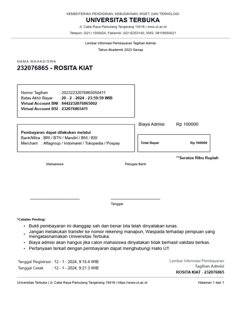 Informasi Pendaftaran Ut