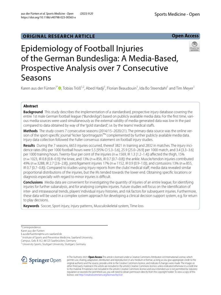 Epidemiology of Football Injuries of The German Bundesliga A Media