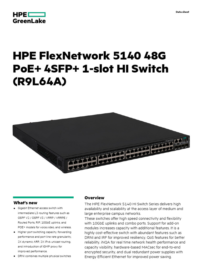 5.HPE Networking Comware Switch 48G PoE+ 4SFP+ 1-Slot 5140HI ...