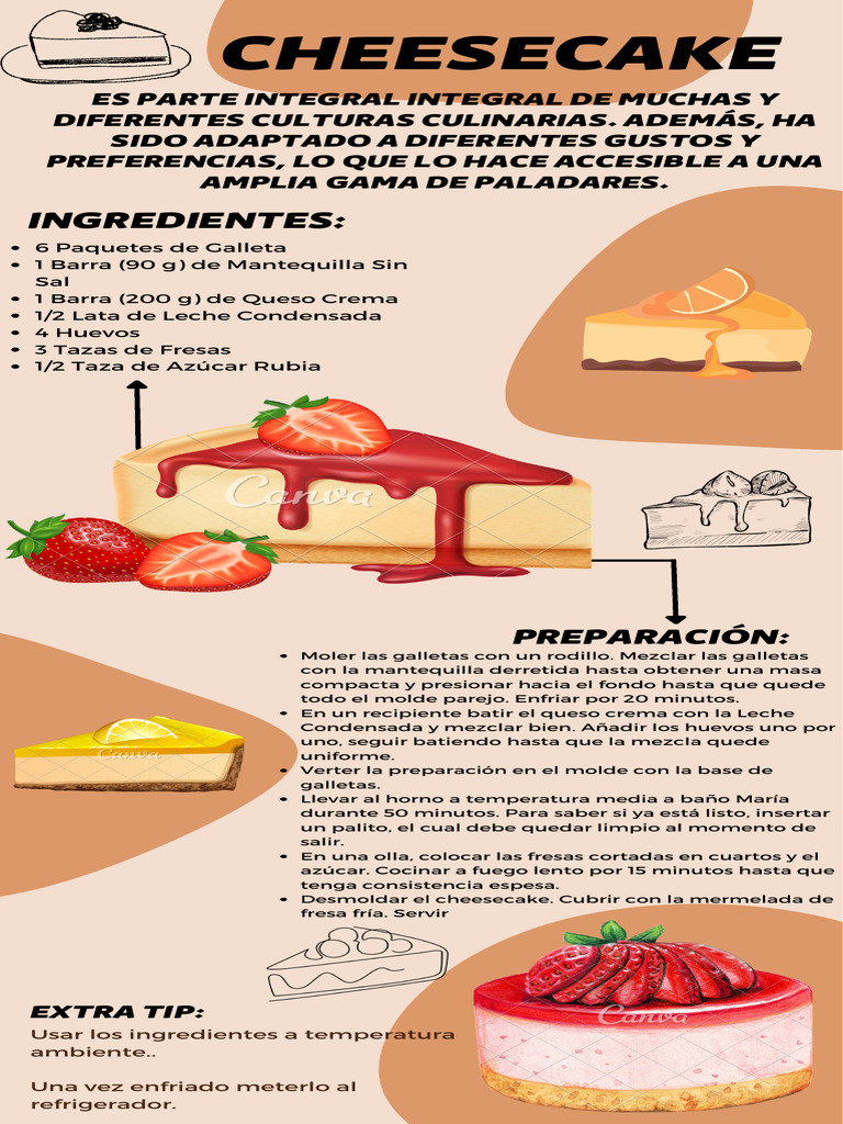 Receta de Cheesecake con Fresas | PDF | Cocina, comidas y vino