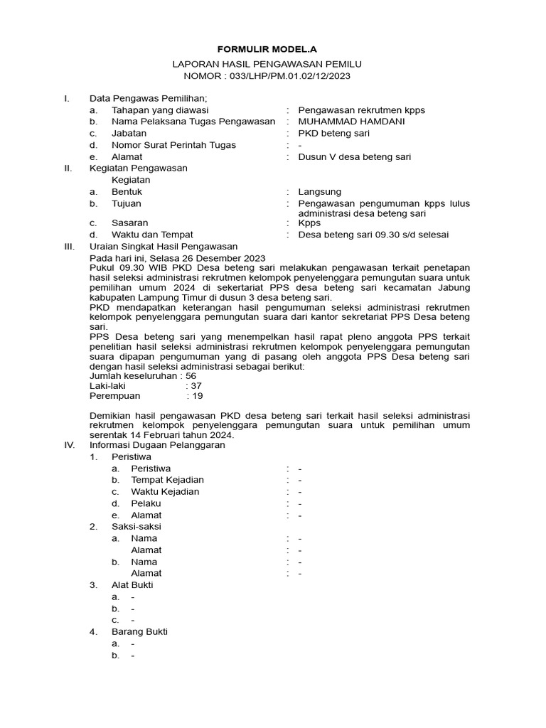 Laporan Pengawasan Rekrutmen KPPS 2024 | PDF | Hukum