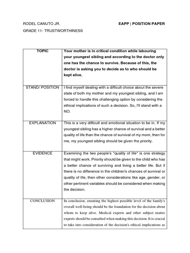 Position Paper in EAPP | PDF