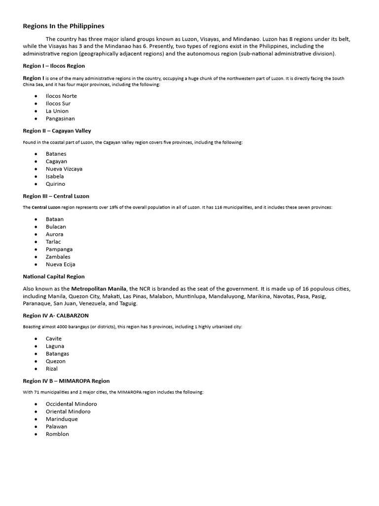 Regions in The Philippines | Download Free PDF | Luzon | Philippines