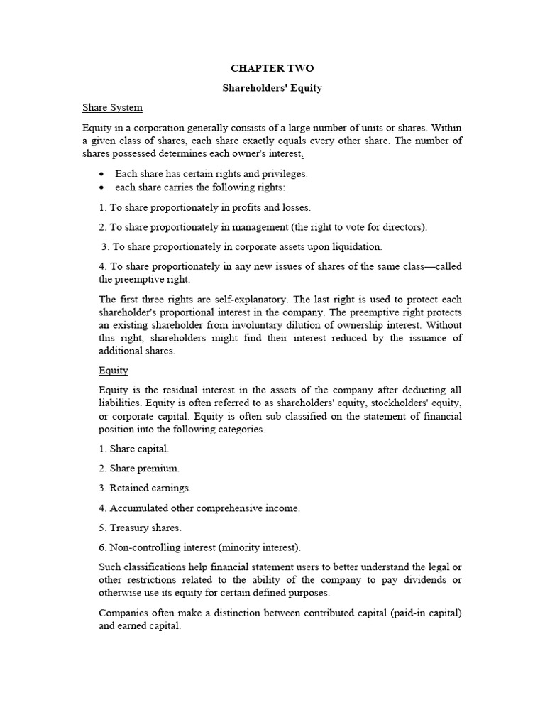 Chapter Two Shareholders Equity | PDF | Treasury Stock | Preferred Stock