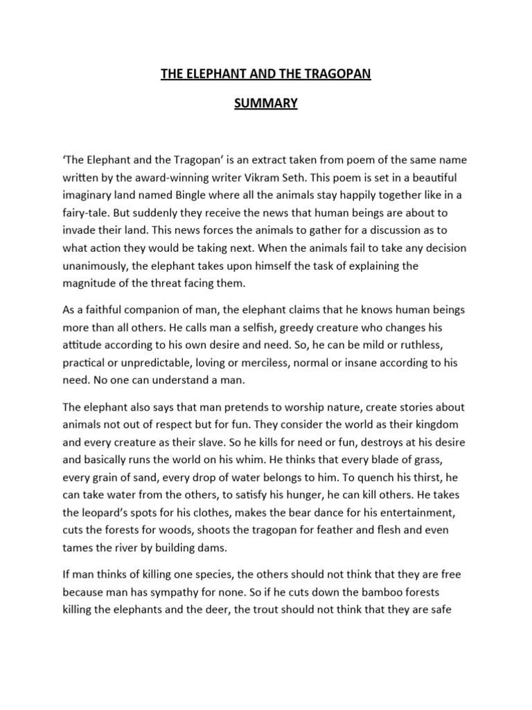 The Elephant and The Tragopan Summary | PDF