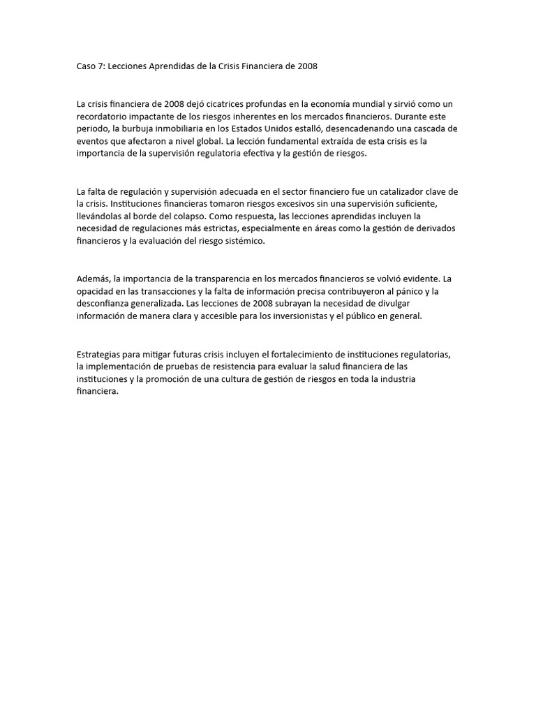 Lecciones de la Crisis Financiera 2008 | PDF