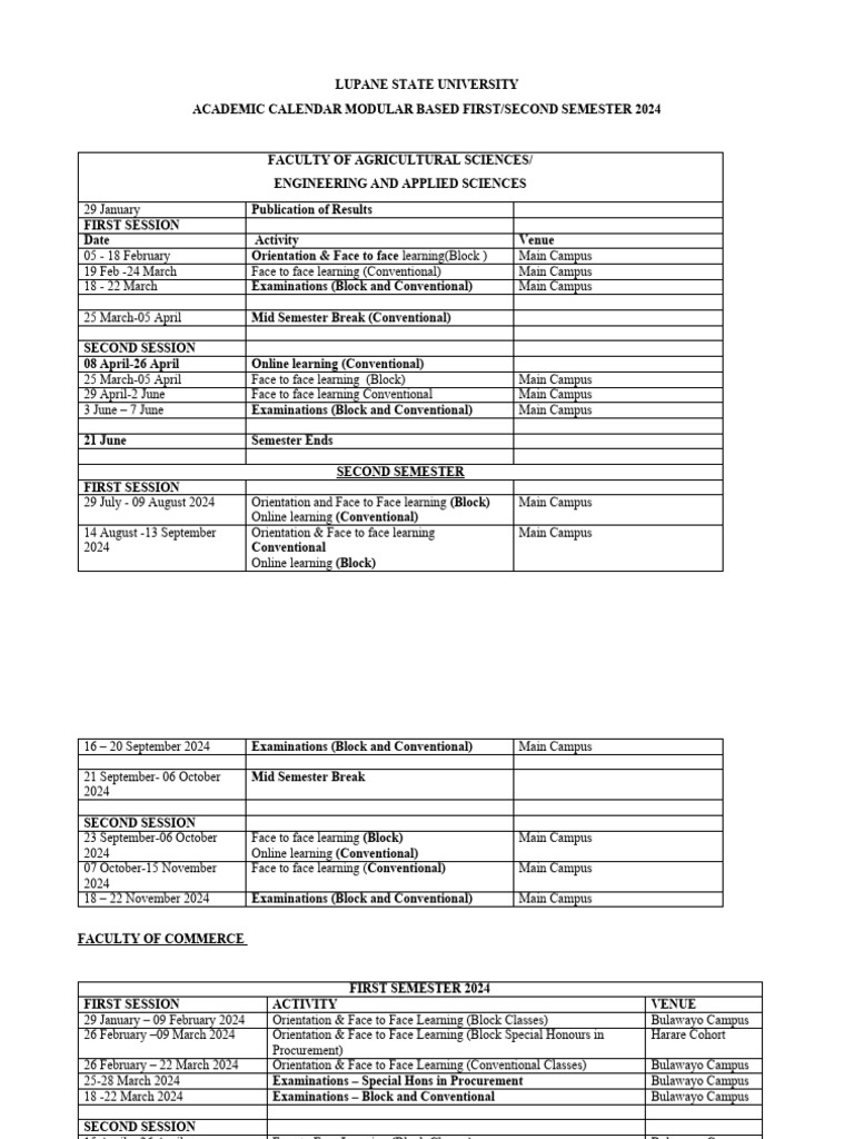 Modularised Calendar 1st & 2nd Semester Dates181223 FInal 2 | PDF ...