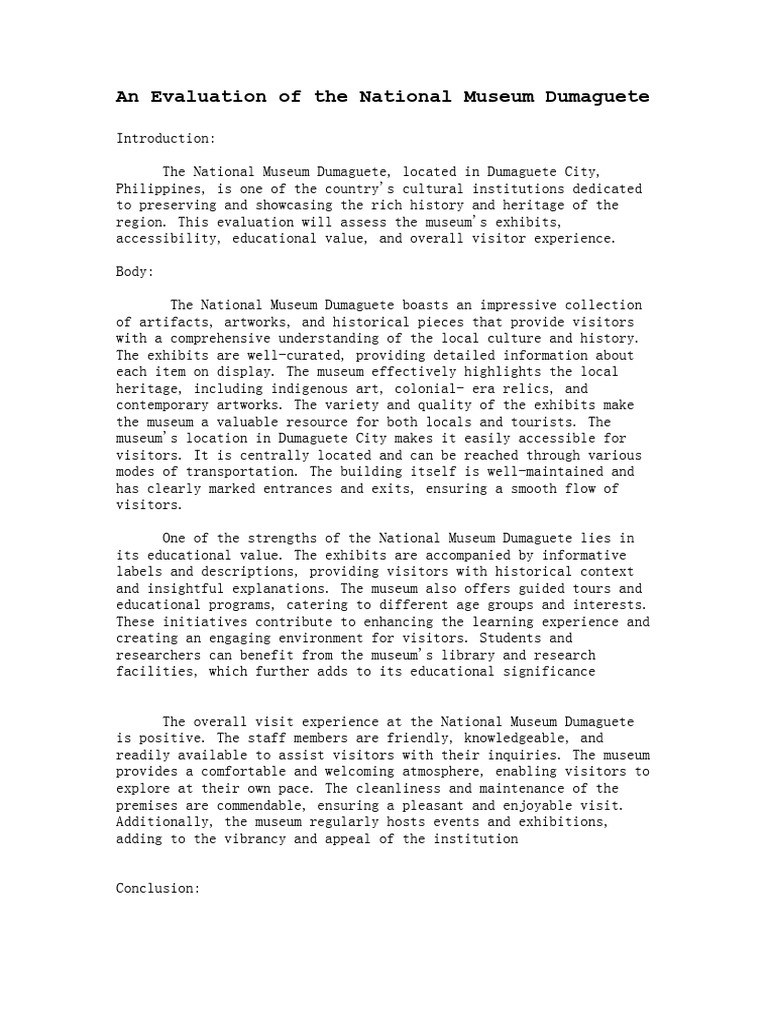 Evaluation of National Museum Dumaguete | PDF | Museum