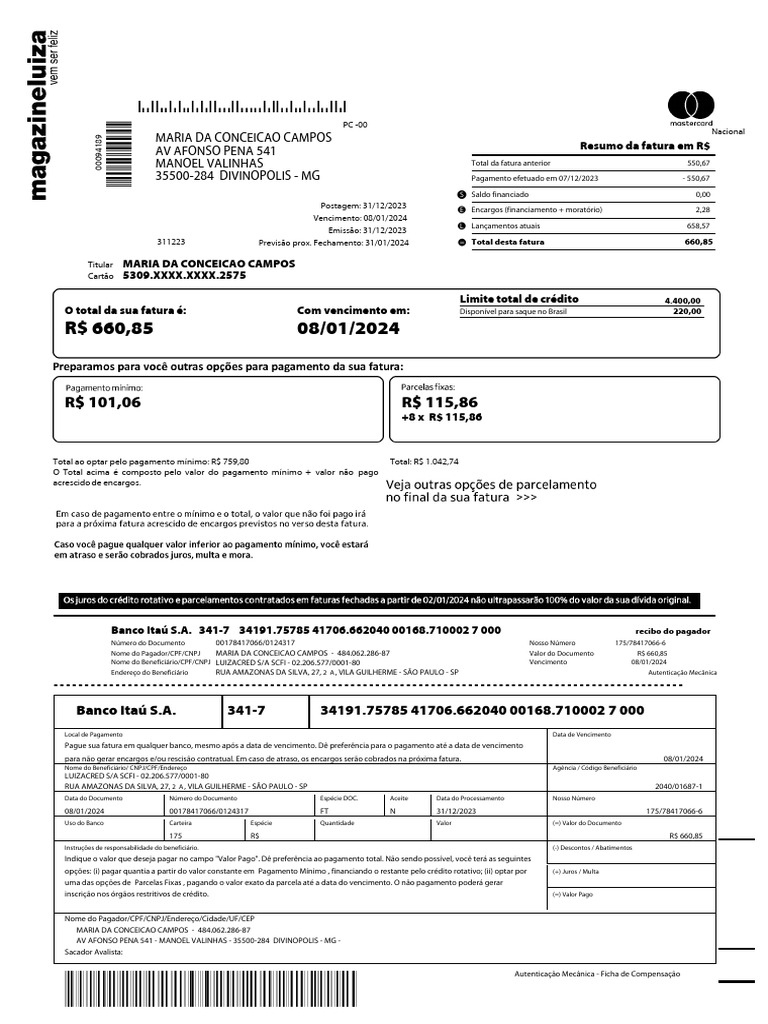 Cartaoluiza 2575 fatura 2024 01 pdf juros d vida