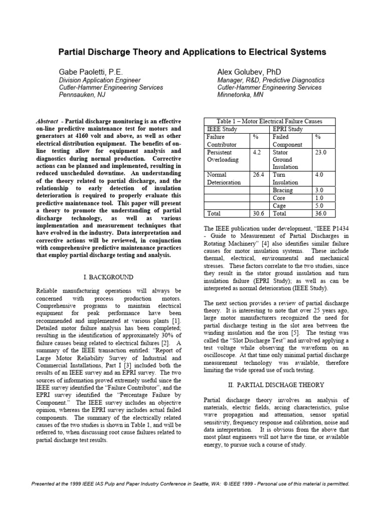 Partial Discharge Theory and Applications To Electrical Systems | PDF ...