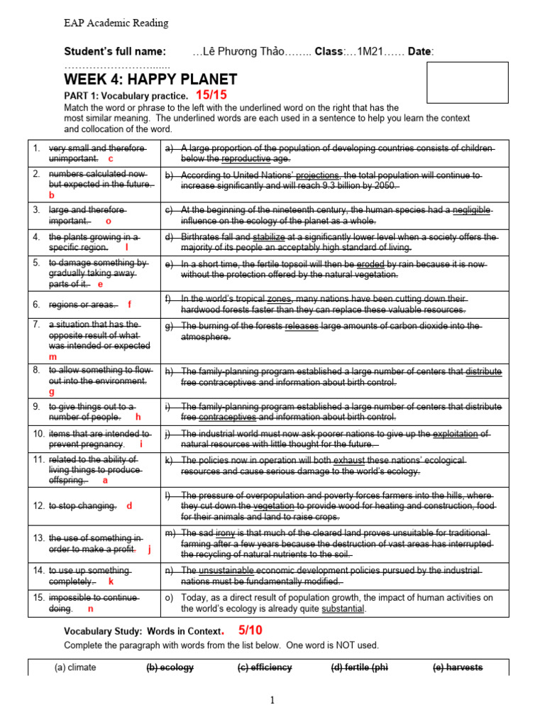 Vocabulary for Happy Planet EAP | PDF | Ecology | Family Planning