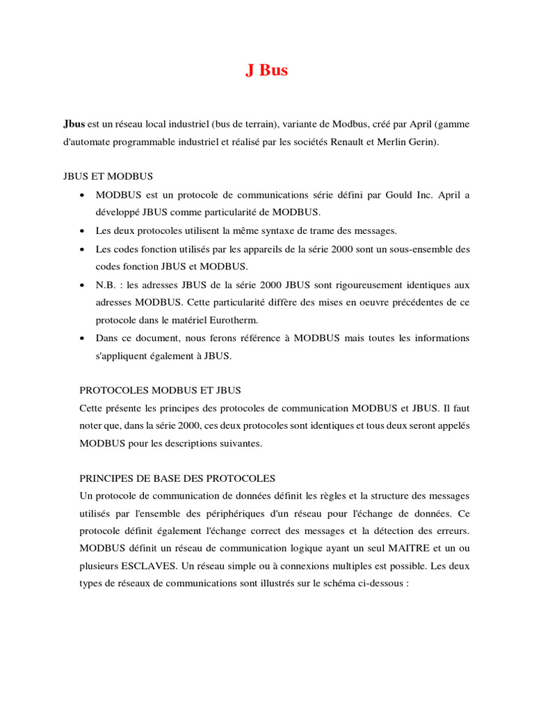 JBUS et MODBUS : Protocoles de Communication | PDF | la communication ...