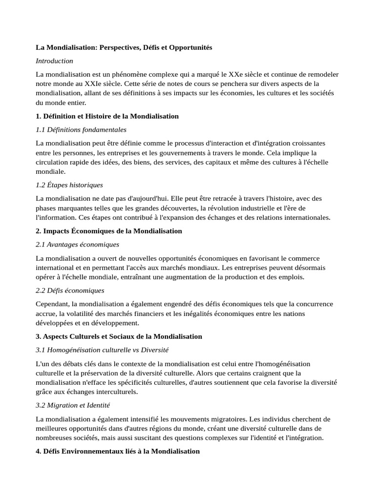 La Mondialisation | PDF | Globalisation | Environnement naturel