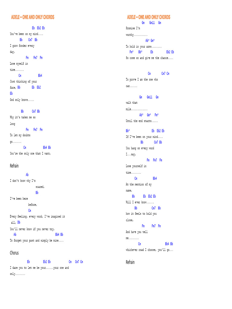 Adele - One and Only Chords - ChordsWorld | PDF