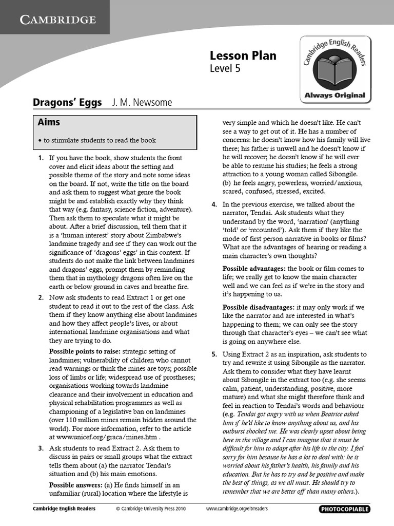 Lesson Plan for Dragons' Eggs Book | PDF | General Fiction