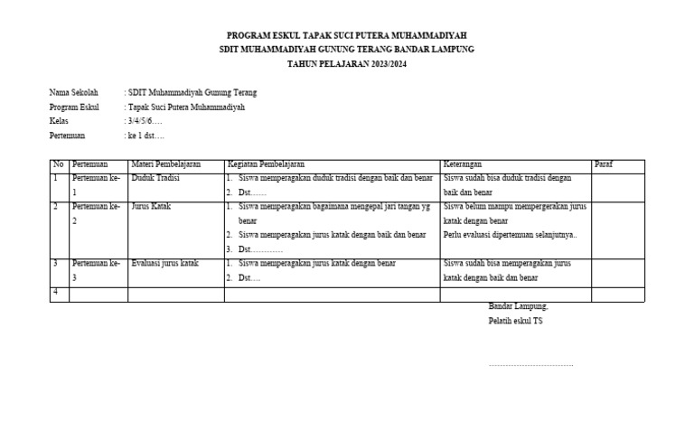 Contoh Program Eskul Tapak Suci Putera Muhammadiyah | PDF