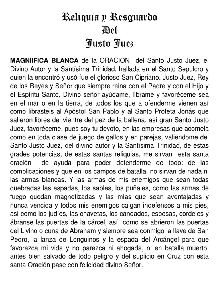 Magniifica Blanca de La Oracion Del Santo Justo Juez Oración Santo