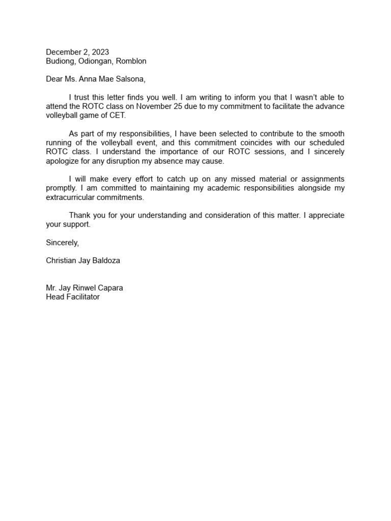 Excuse Letter | PDF