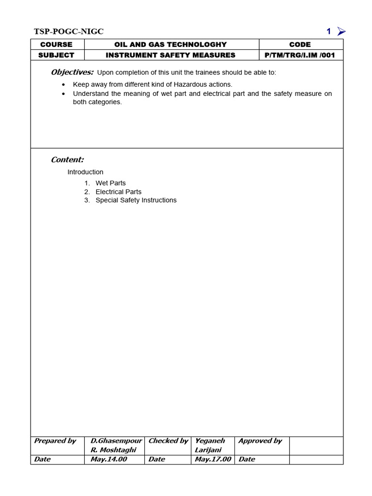 Instrument Safety Measures | PDF | Valve | Pressure Measurement