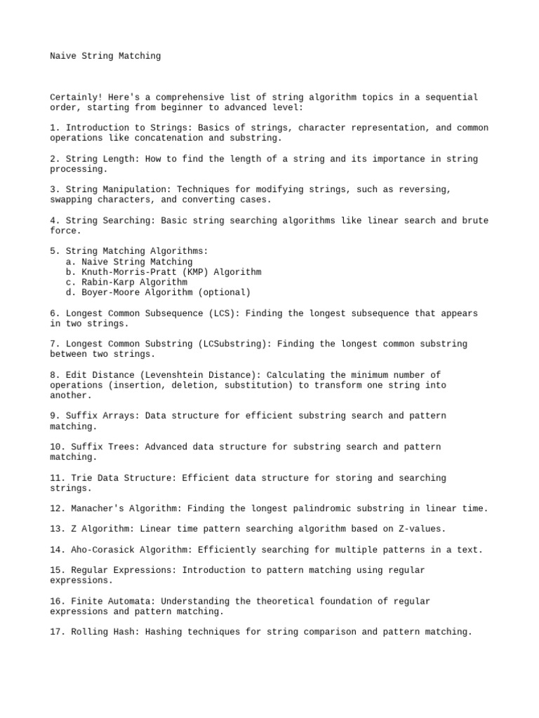 Naive String Matching | PDF | String (Computer Science) | Algorithms