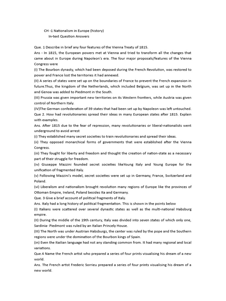 CH 1 History Intext Questions PDF First French Empire Europe