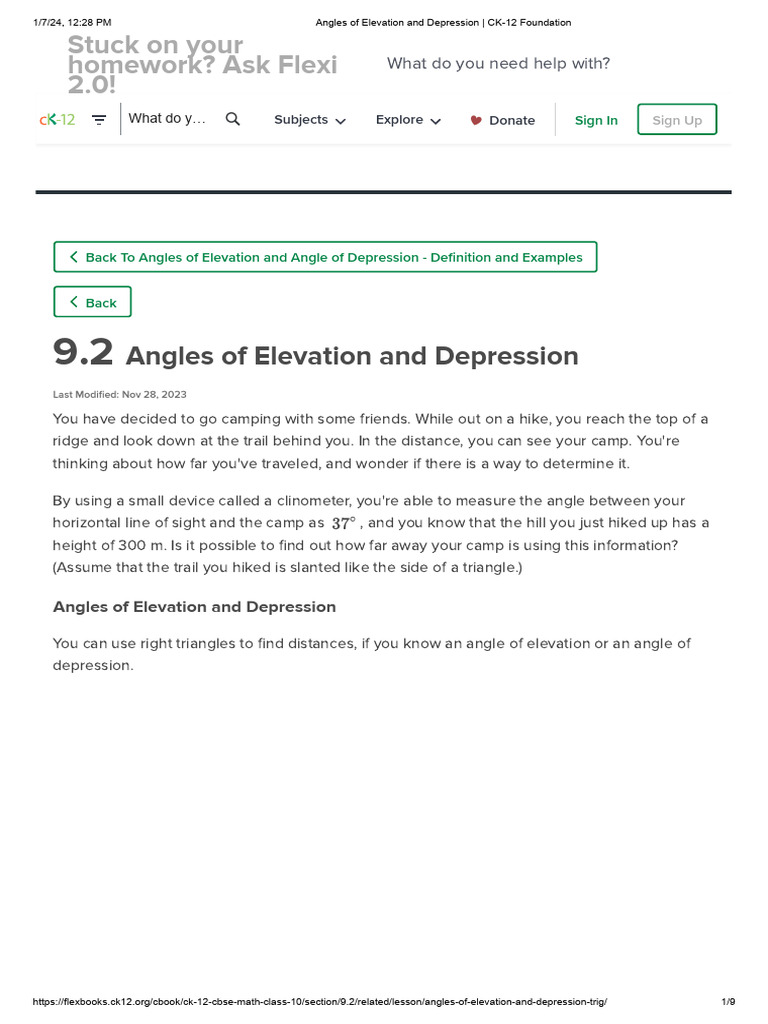 Angles of Elevation and Depression Explained | PDF | Triangle | Horizon