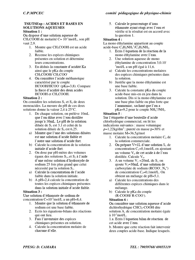 Acides et Bases en Solutions Aqueuses | PDF | Acide | Constante d'acidité