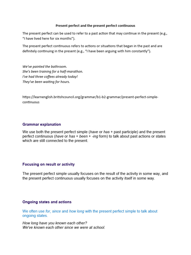 Tenses (Present Perfect and The Present Perfect Continuous) | PDF ...